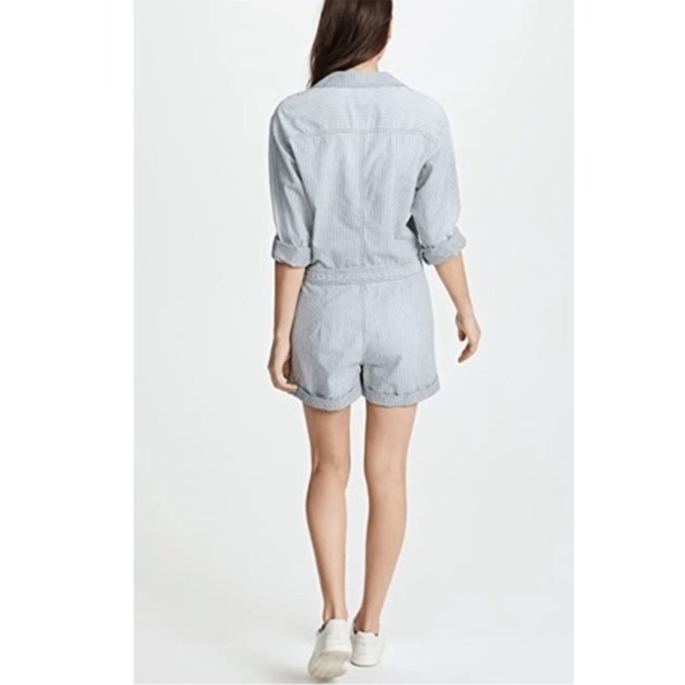 Adriano Goldschmied Rochelle Romper Chambray Stripe Blue Zipper front Small NWOT - Picture 4 of 16